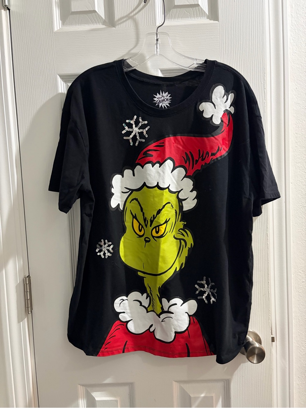 Dr. Seuss Black Grinch Tee with Red Hat and Green Face